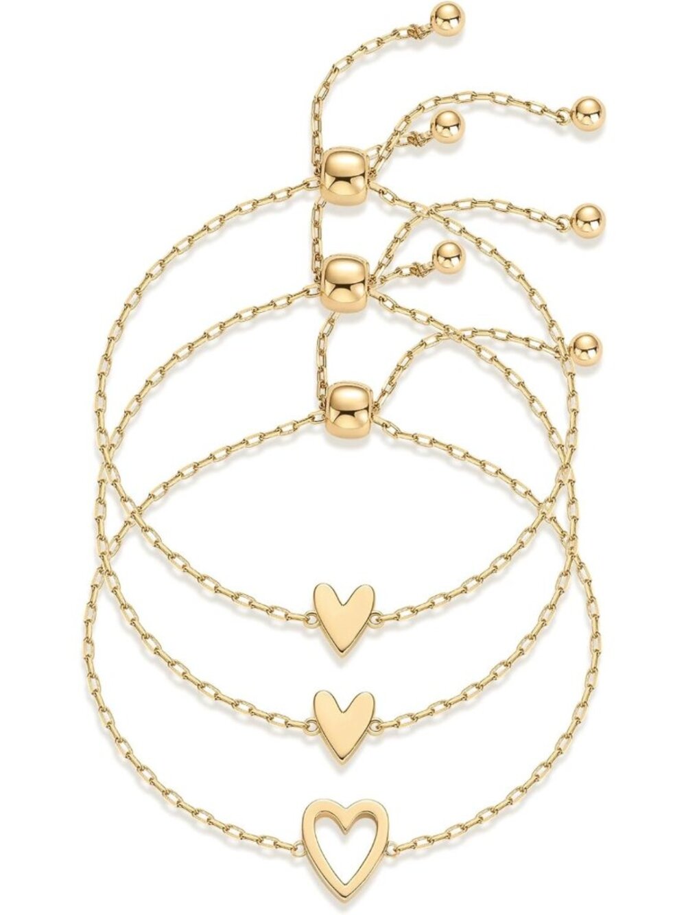 14K Gold Plated Heart Charm Friendship Bracelets Set for Women - Cute Jewelry